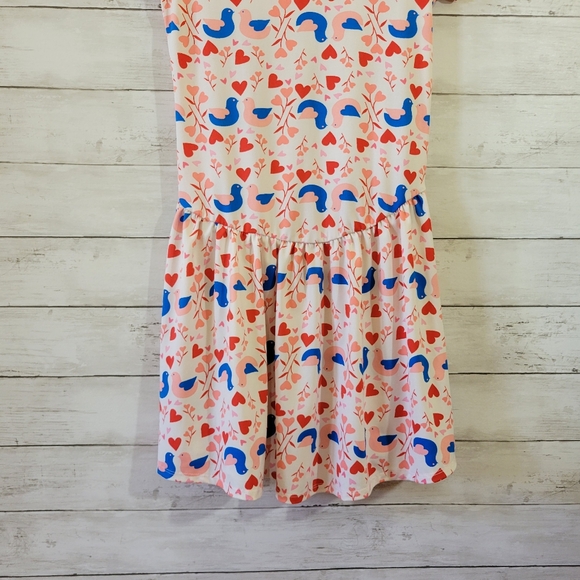 Girls Dot Dot Smile Dress Hearts Love Birds Doves Colorful Drop Waist Size 8/10 - Picture 3 of 8